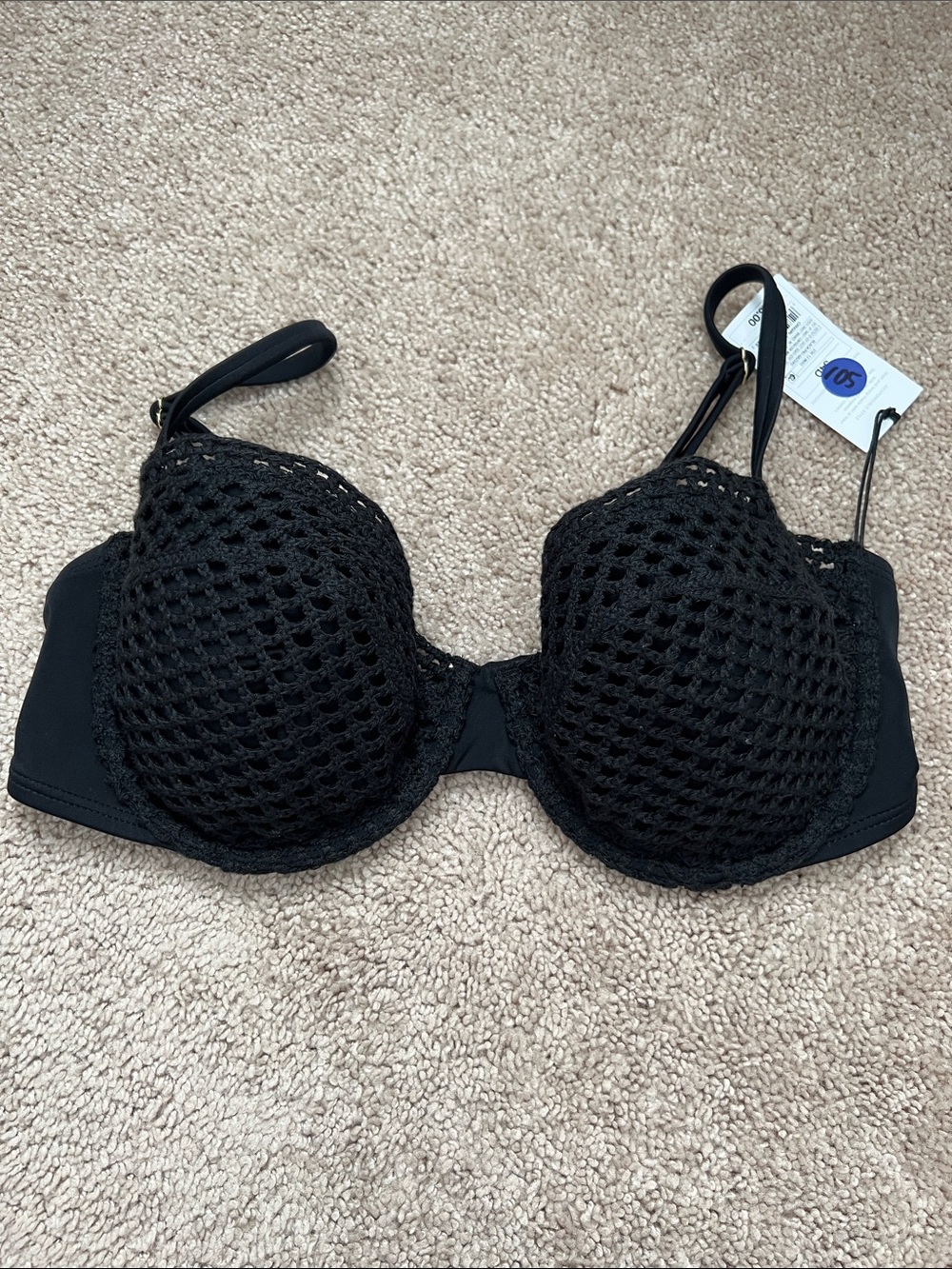 Shade & Shore Black Crochet Overlay Push-Up swim top